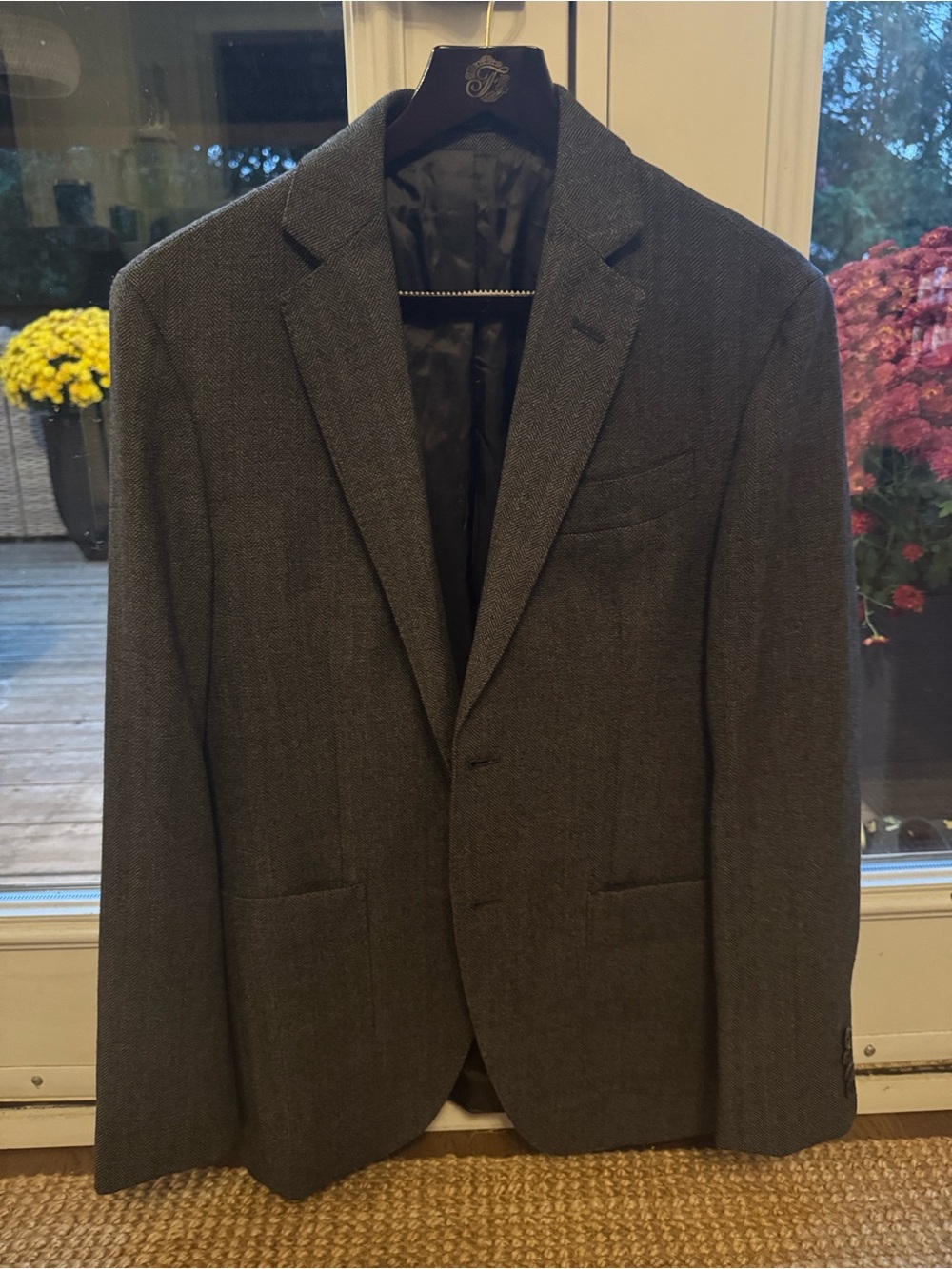 Massimo Dutti Men's Charcoal Herringbone Blazer